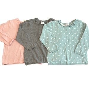 H&M Bundle of 3 Fine Thin Knit Crewneck Sweaters with Buttons & Bow Detailing